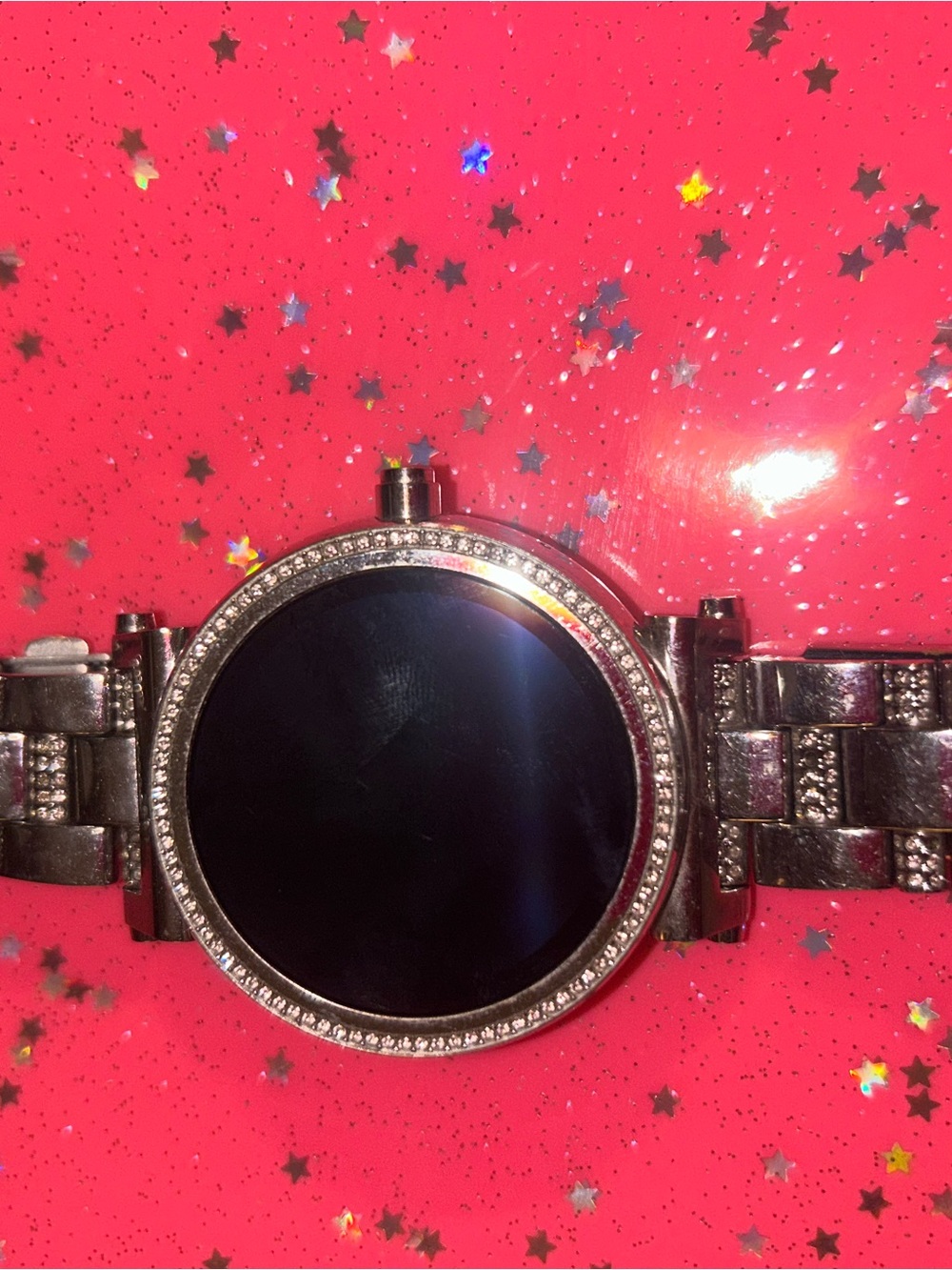 Michael Kors Silver Crystal Bezel Smartwatch with Metal Link Band